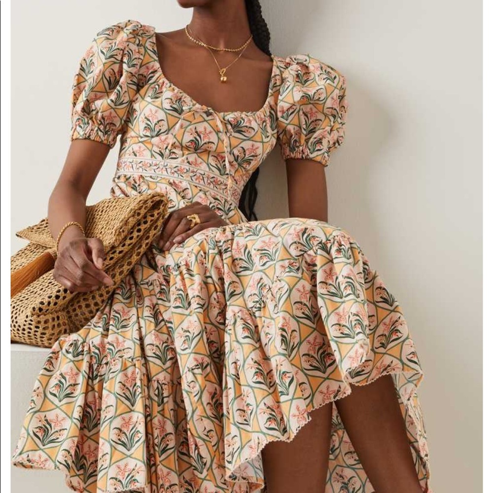 Agua Bendita Palmera Floral Print Cotton Poplin Dress NWT